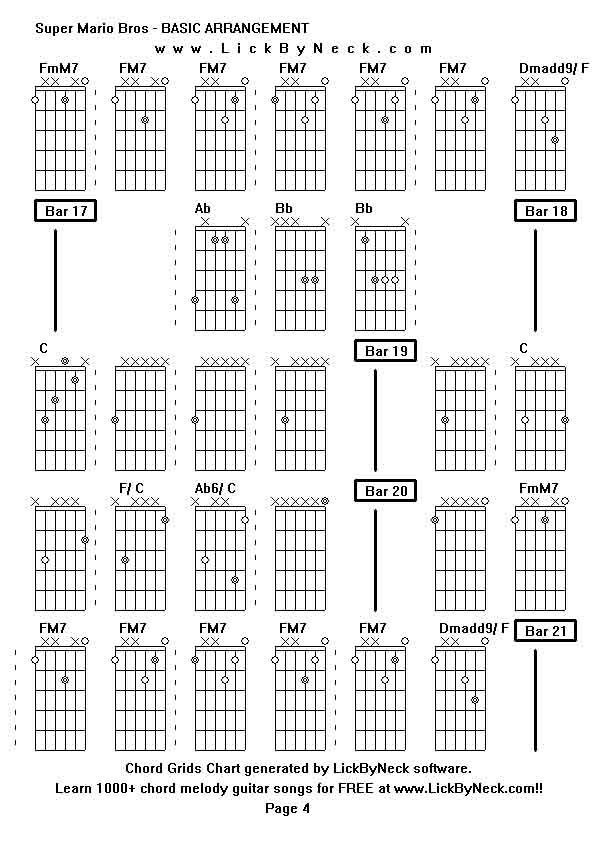 Chord Grids Chart of chord melody fingerstyle guitar song-Super Mario Bros - BASIC ARRANGEMENT,generated by LickByNeck software.